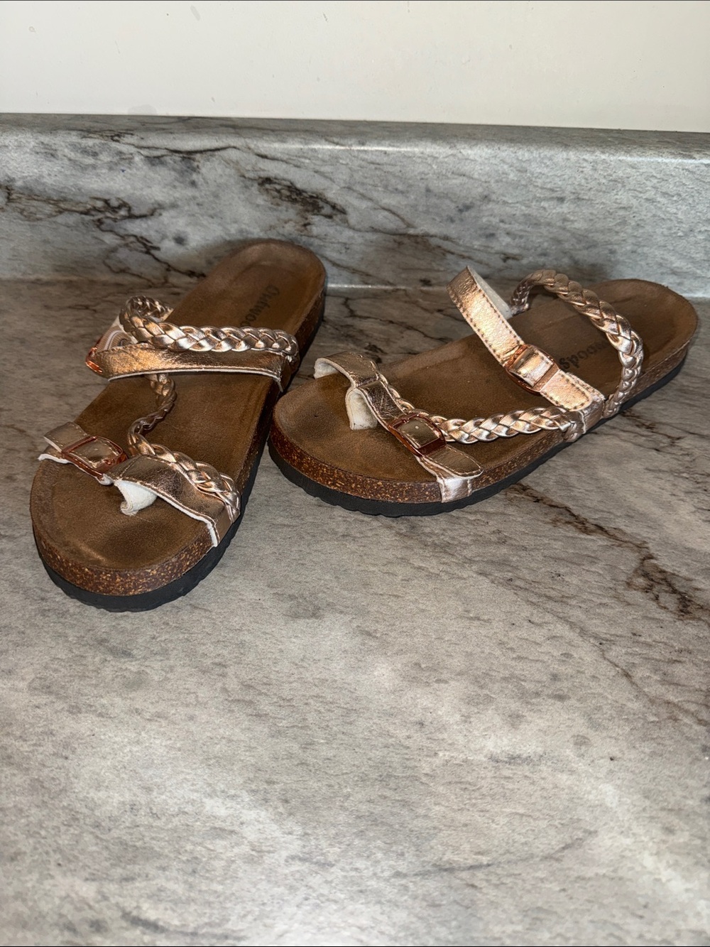 Outwoods Braided Metallic Slide Sandals - Rose Gold